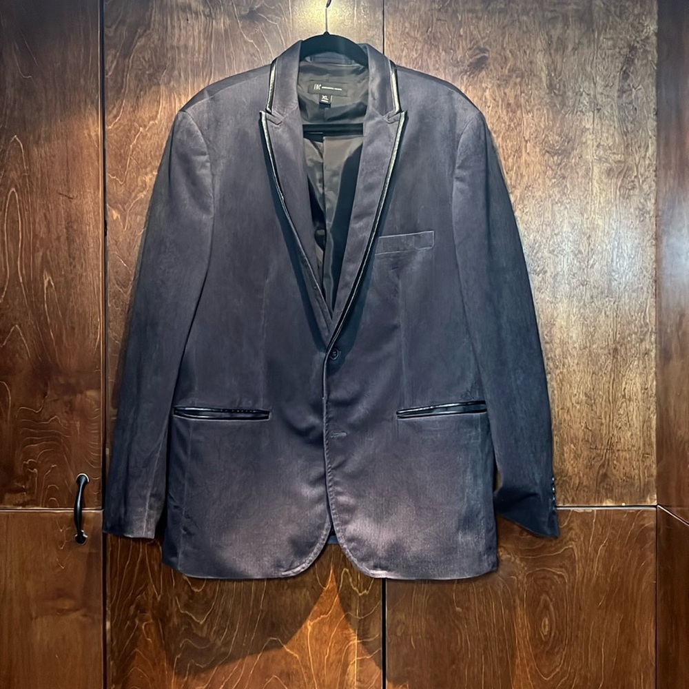 INC XL men’s grey velvet blazer shell 100% polyester lining 100% polyester